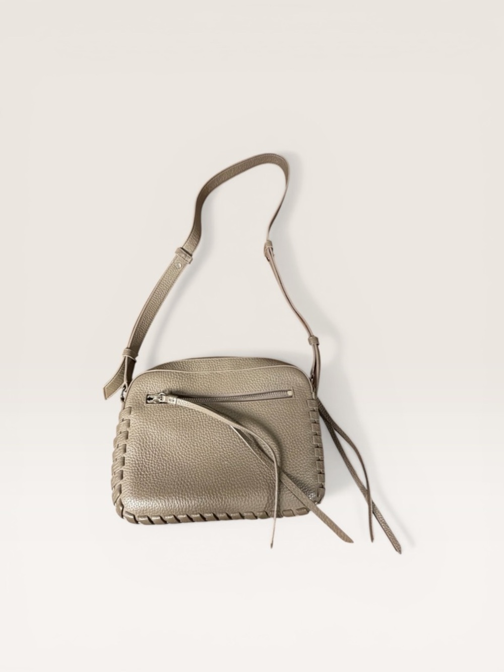 AllSaints Leather Bag Woven Detail Taupe - Picture 4 of 12